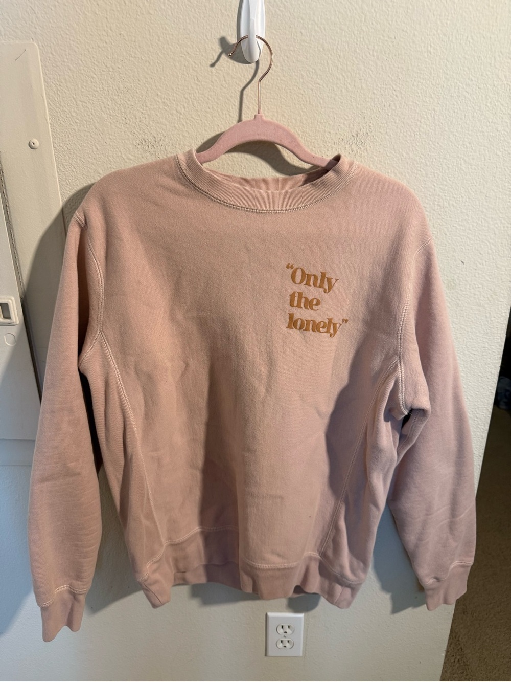 Only The Lonely OTL Blush Pink Graphic Crewneck Sweatshirt Small Cozy Fleece